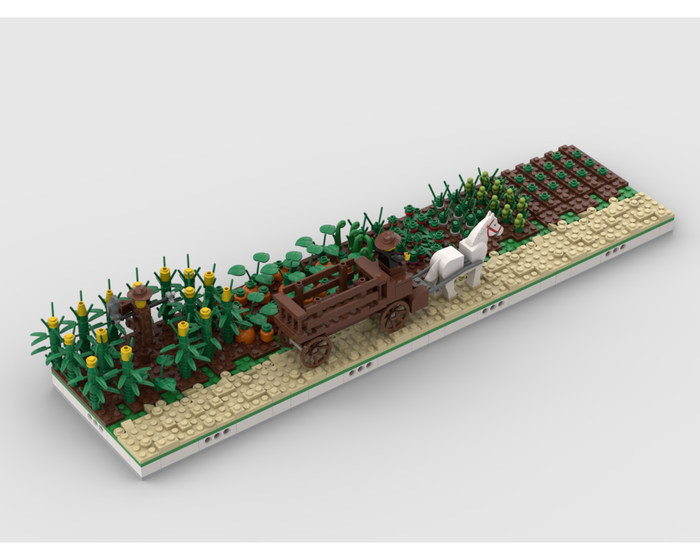 MOC - Agricultural fields + Horse cart for a Modular Village - How to build it
