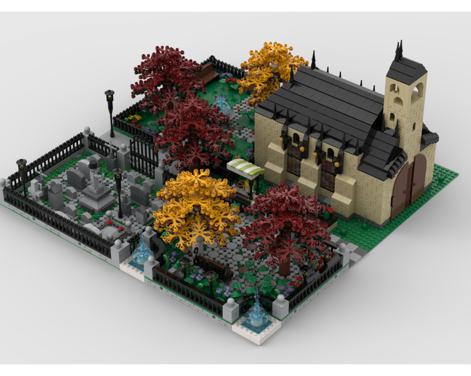MOC - Modular Church With Cemetery build from 4 MOCs - How to build it