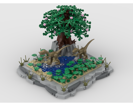 MOC - Dinosaurs diorama walks in a stream - How to build it