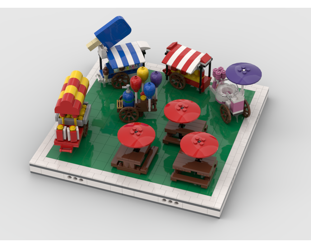 MOC - Dining area and food stands for modular Amusement Park - How to build it