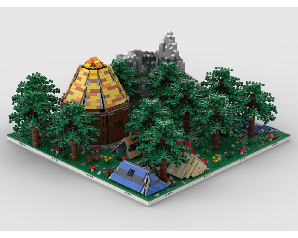 MOC - Modular Tent camp in the woods build from 4 models - How to build it