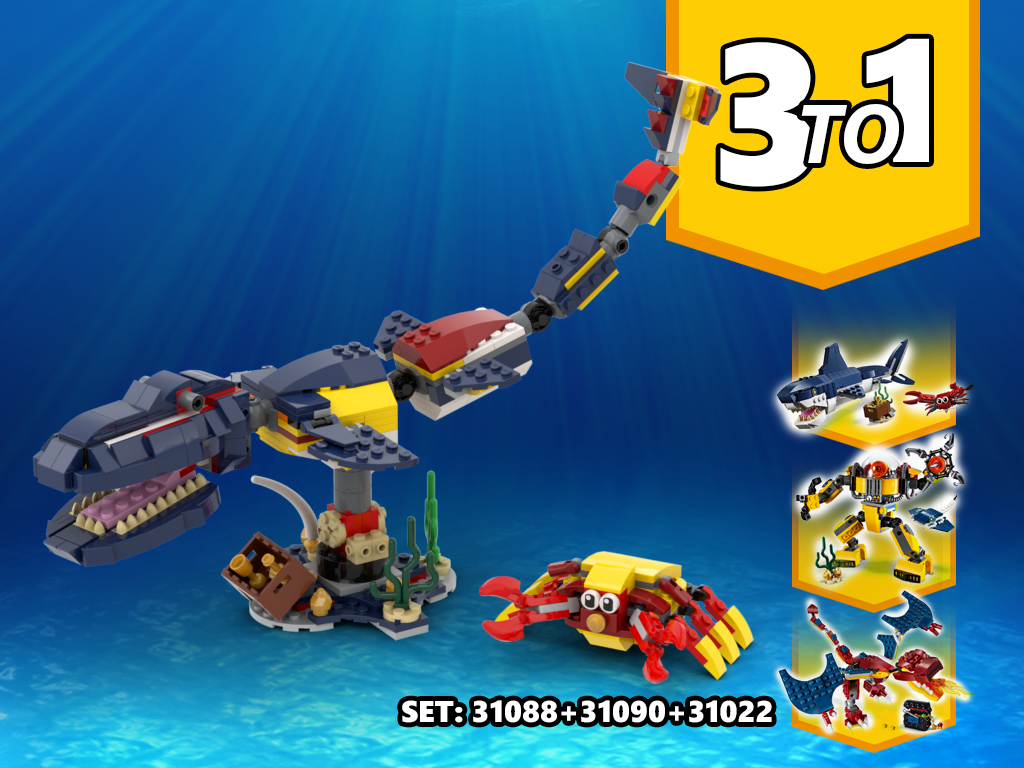 MOC - 3 TO 1 Sea Dinosaur Mosasaurus Alternative Build | Build from set 31090 + 31088 + 31102 - How to build it