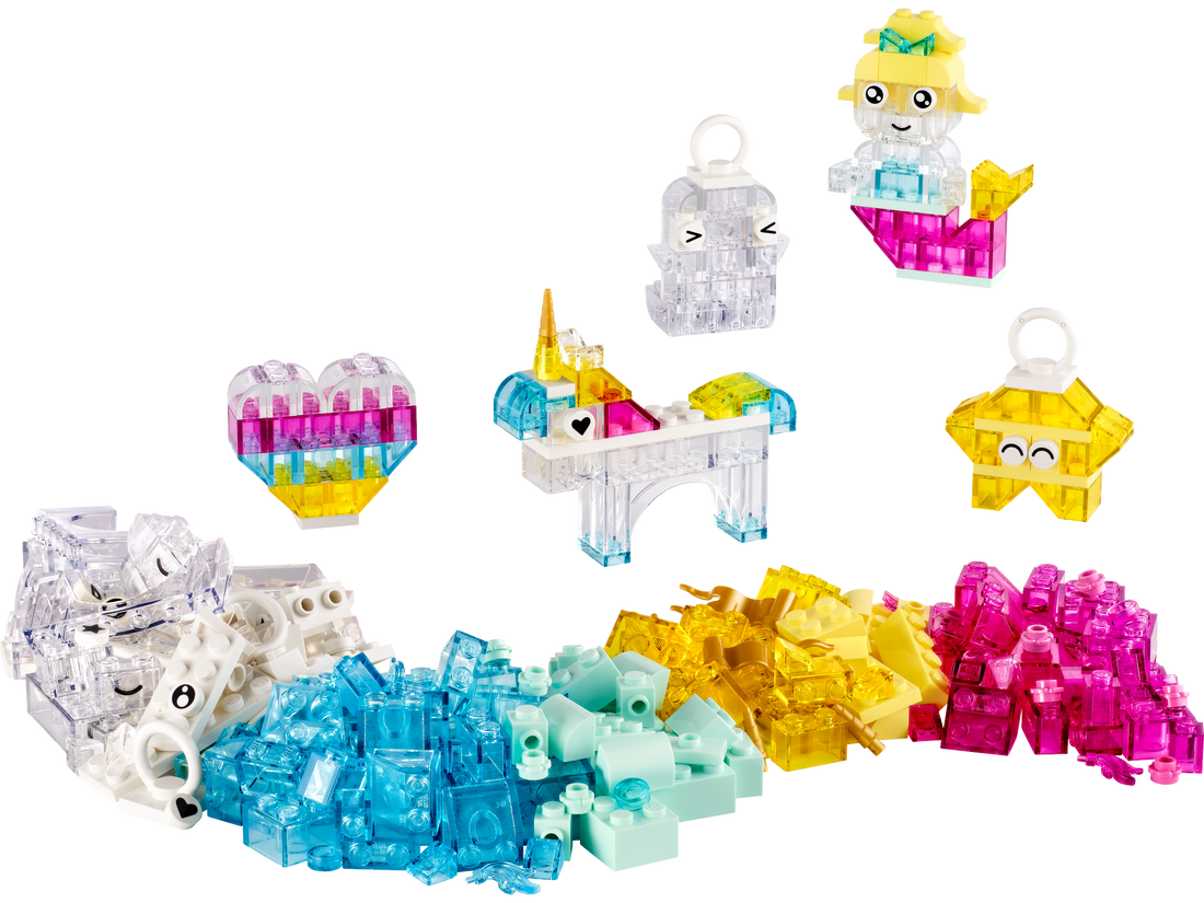 LEGO Set 11040-1 Magical Transparent Box Alternate build Ideas: a fresh display direction, a cheerful spring bird, and a lidded flower-box display idea