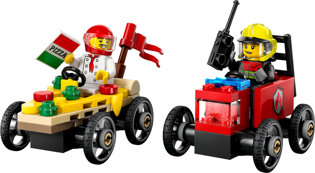 LEGO Set 60458-1 Pizza vs. Fire Truck Race Car Pack Alternate build Ideas: City Service Trucks, Road Scenes, and Rescue Rebuilds