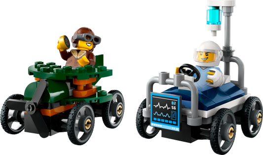 LEGO Set 60459-1 Airplane vs. Hospital Bed Race Car Pack Alternate build Ideas: a fresh display direction, a formula racer, and a lidded flower-box display idea