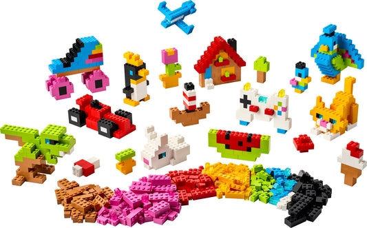 LEGO Set 11045-1 Creative Colorful Bricks Alternate build Ideas: a fresh display direction, a playful toy train, and a floral display rebuild