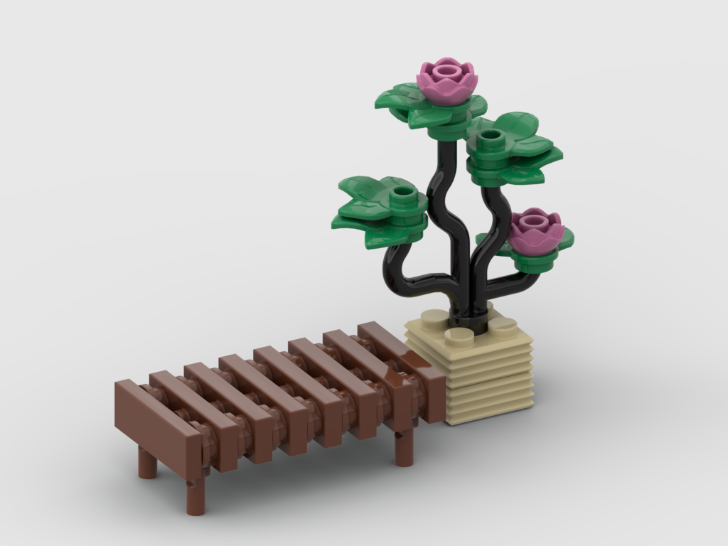 Garden Bench with Rose Bush – Free Building MOC Instructions