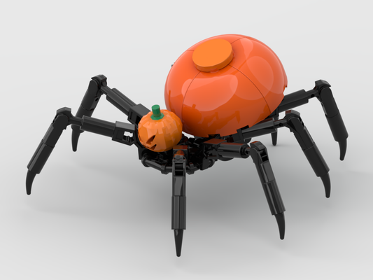 Pumpkin Spider MOC with pumpkin body and articulated spider legs
