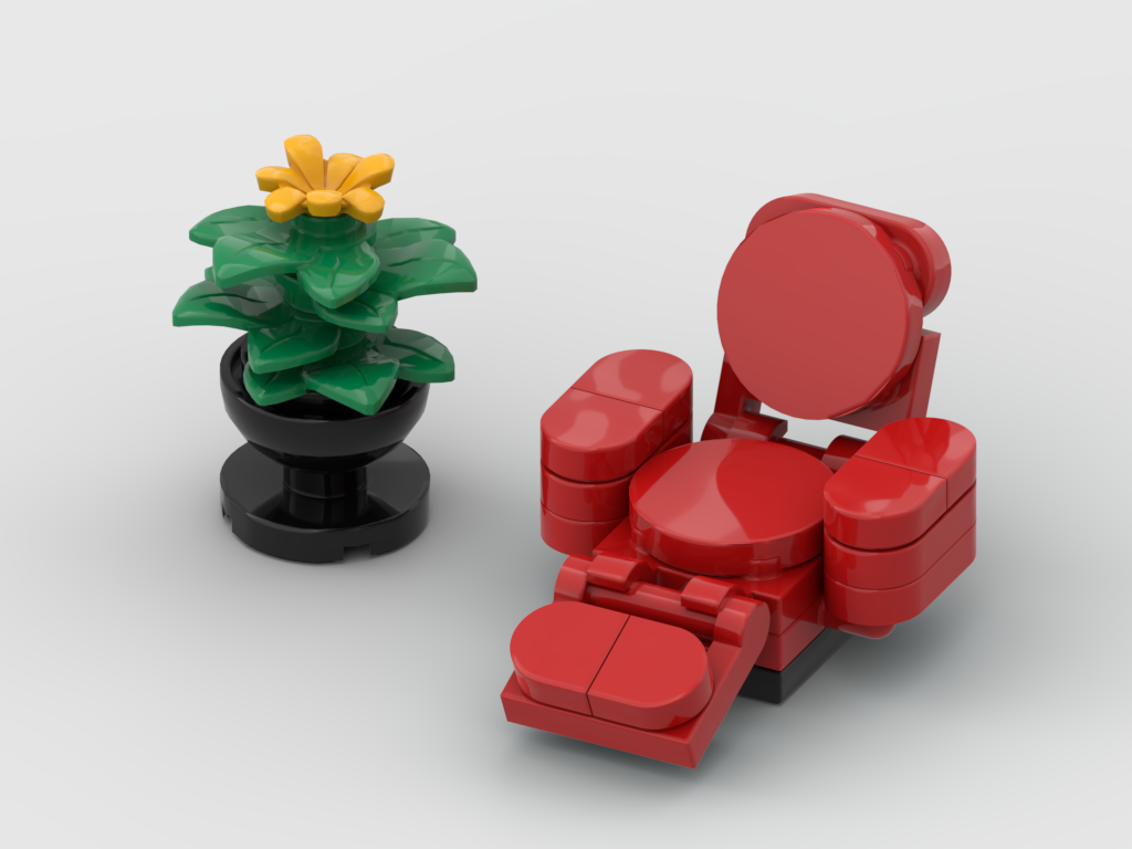 Red Armchair & Plant Build – Free Building MOC Instructions