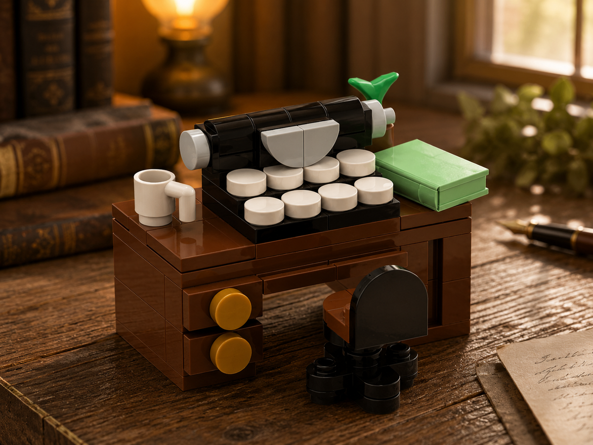 Desk with Typewriter MOC – Free Building Instructions