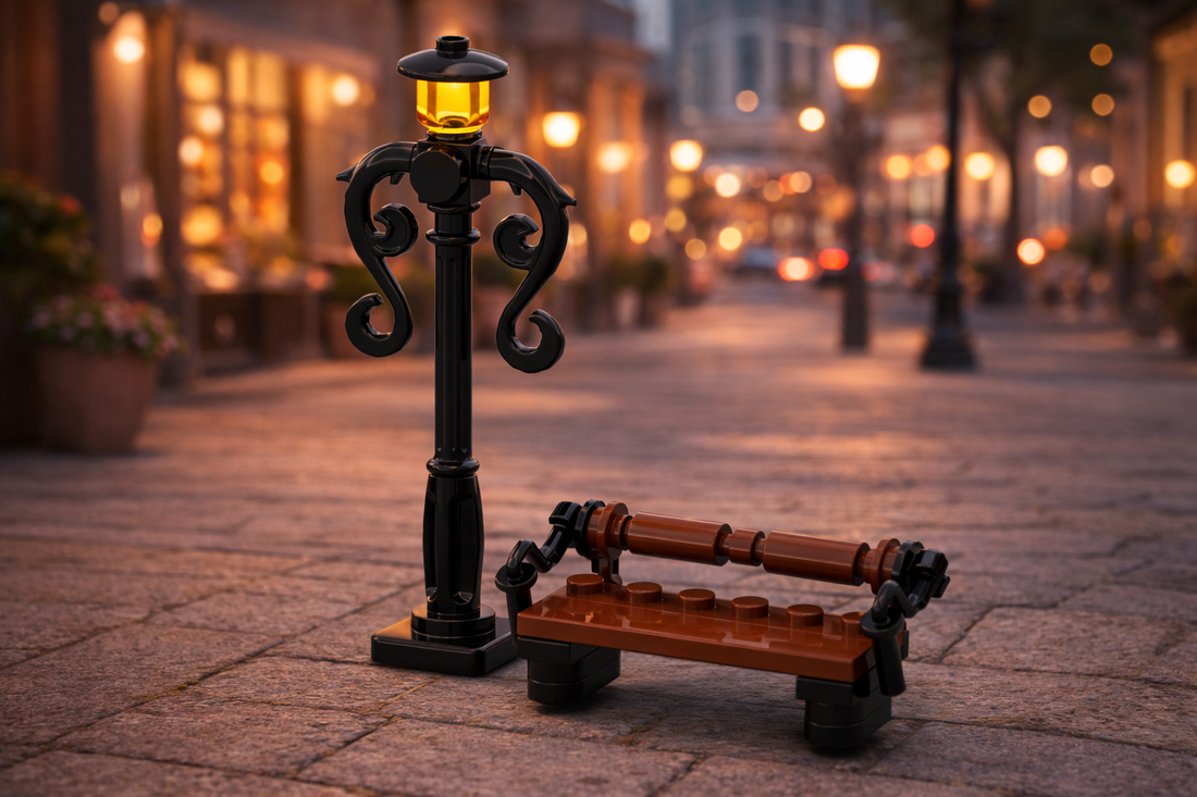 Park Bench & Street Lamp – Free MOC Building Instructions