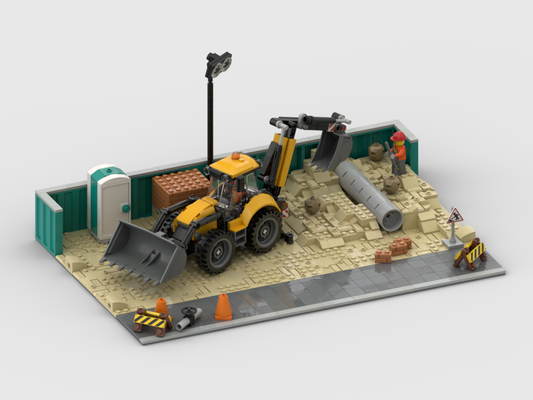 MOC - Construction Site Display for Set 60480 Yellow Backhoe Loader