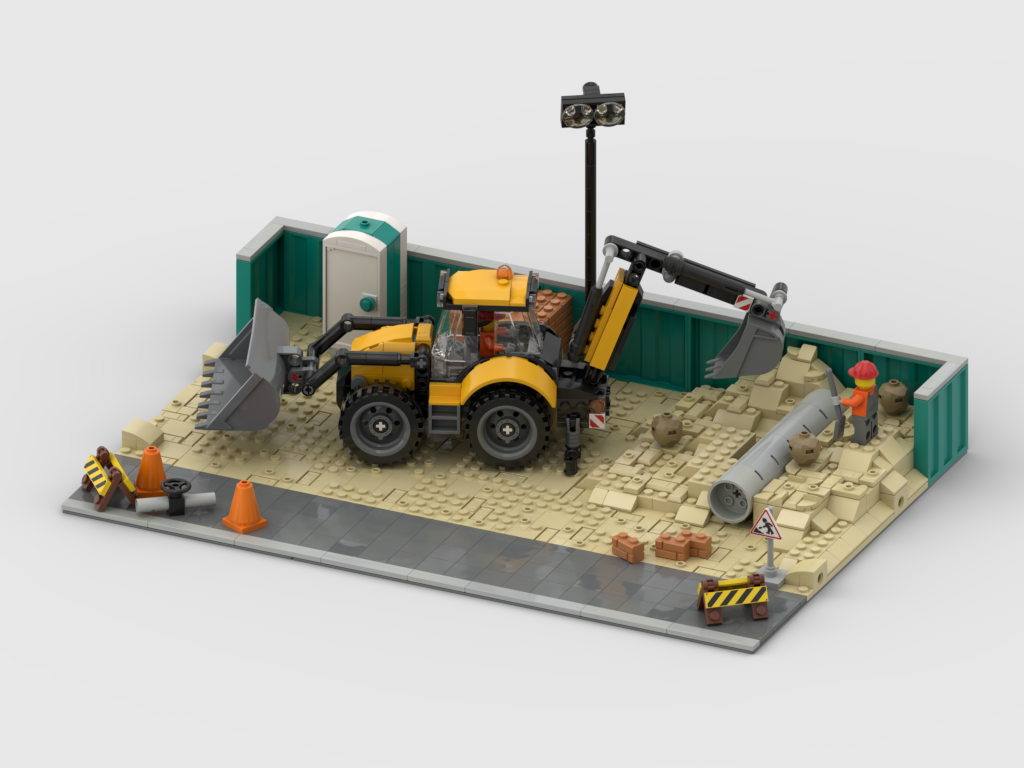MOC - Construction Site Display for Set 60480 Yellow Backhoe Loader