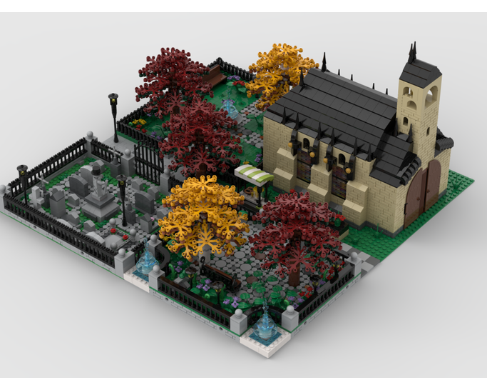 MOC - Modular Church With Cemetery  build from 4 MOCs - How to build it   