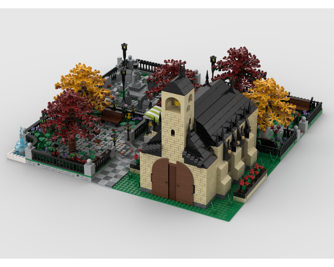 MOC - Modular Church With Cemetery  build from 4 MOCs - How to build it   