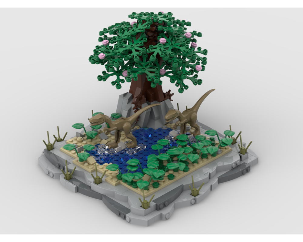 MOC - Dinosaurs diorama walks in a stream - How to build it   