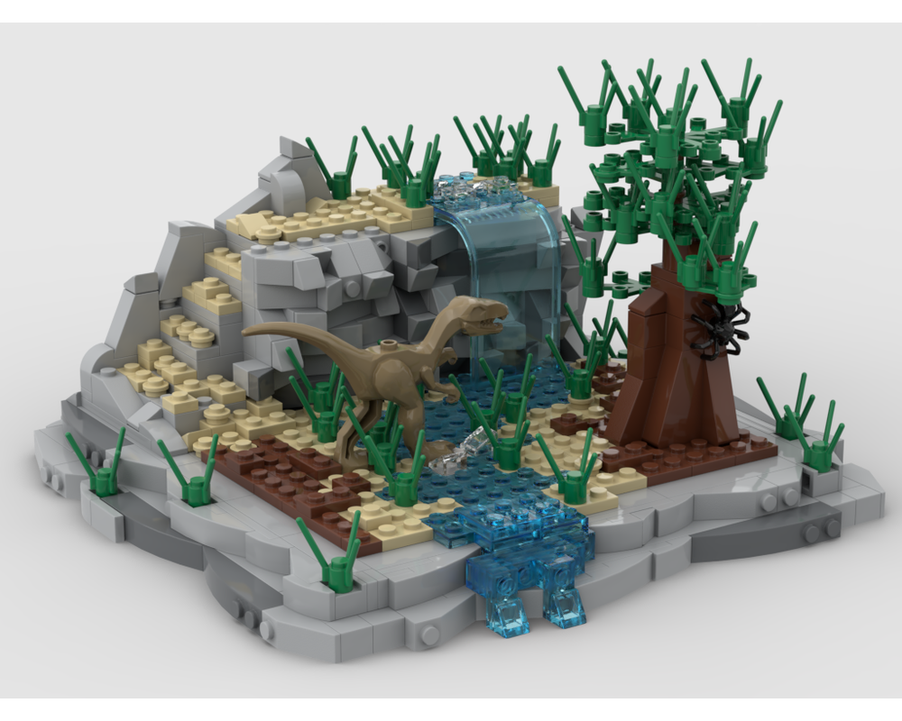 MOC - Dinosaurs diorama walks in a stream #2 - How to build it   