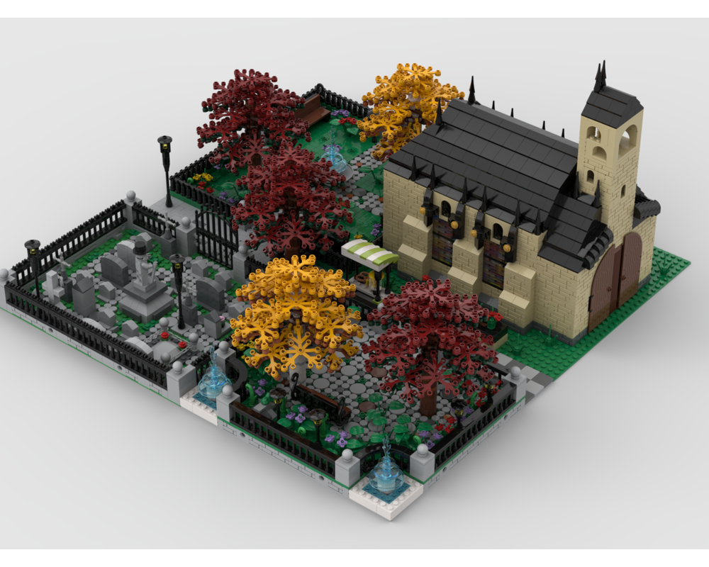 MOC - Modular Church With Cemetery  build from 4 MOCs - How to build it   