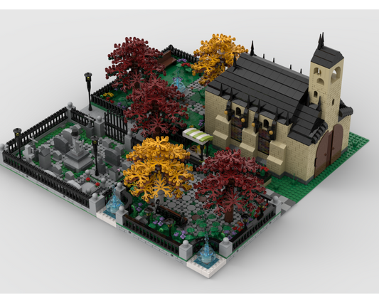 MOC - Modular Church With Cemetery  build from 4 MOCs - How to build it   