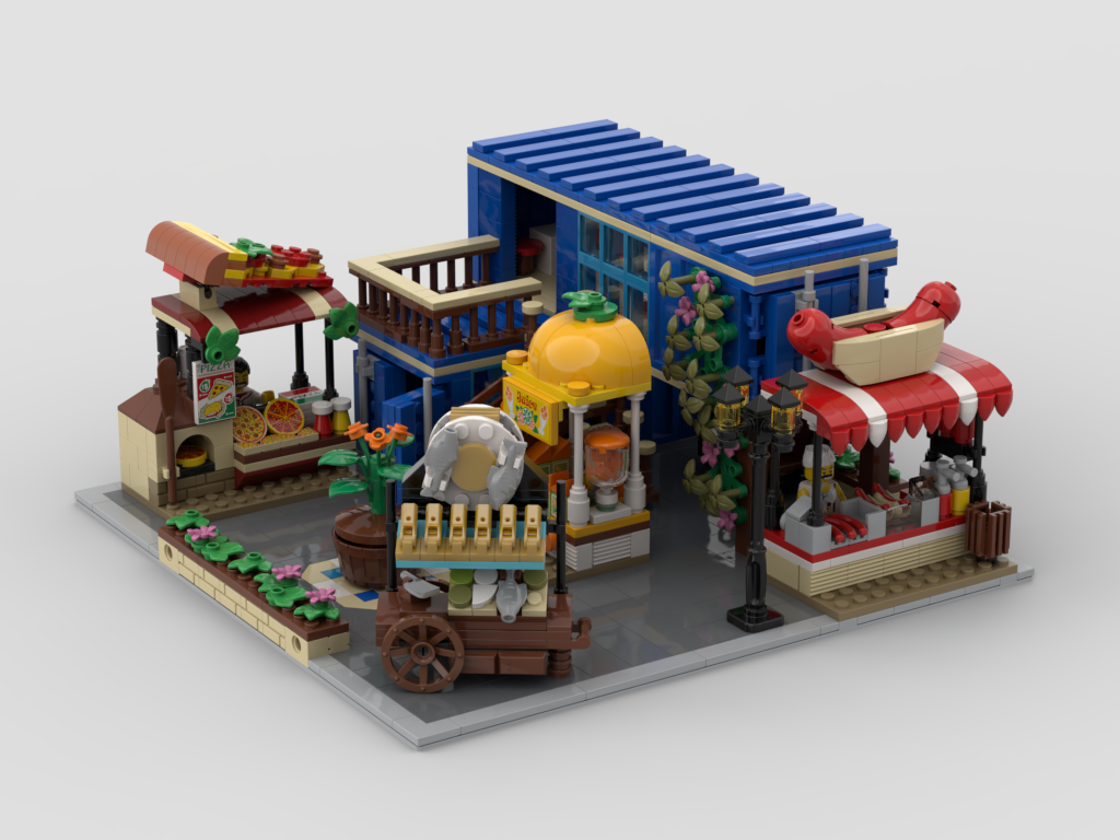 MOC - Modular Urban Food Area + 3 stand + 1 cart – How to build it